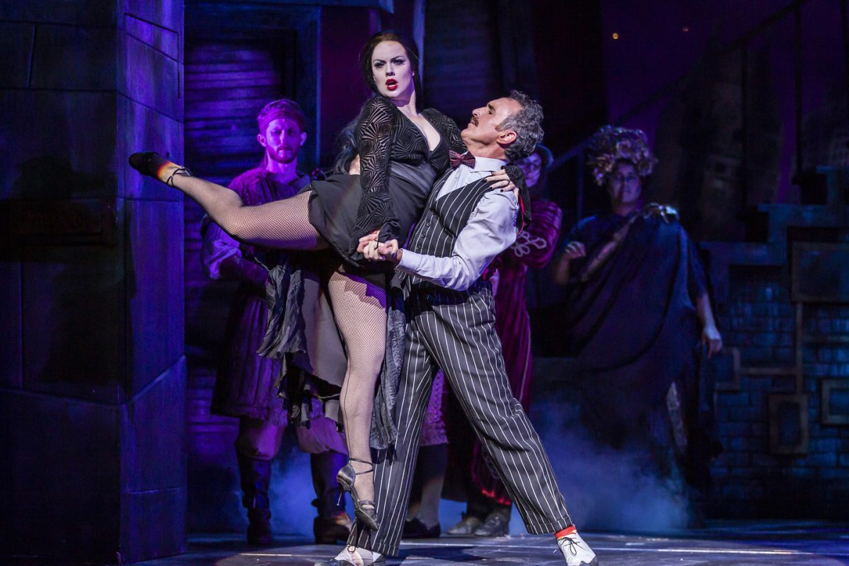 Joanne Clifton as Morticia Addams & Cameron Blakely as Gomez Addams in THE ADDAMS FAMILY. Credit Pamela Raith (2)